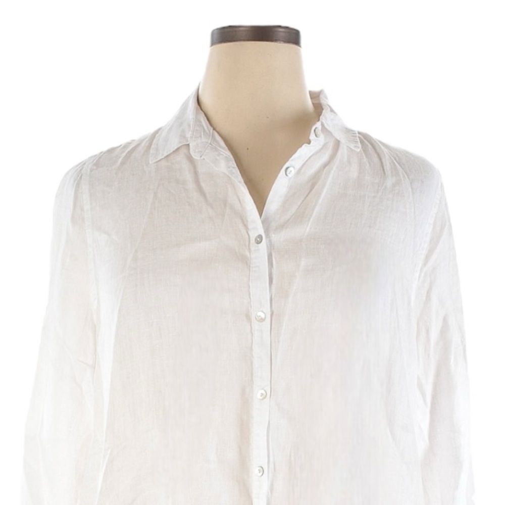 Tahari Button Down Shirt Size 1X NWT White 100% Linen Neutral Beachy Lightweight - Picture 3 of 9